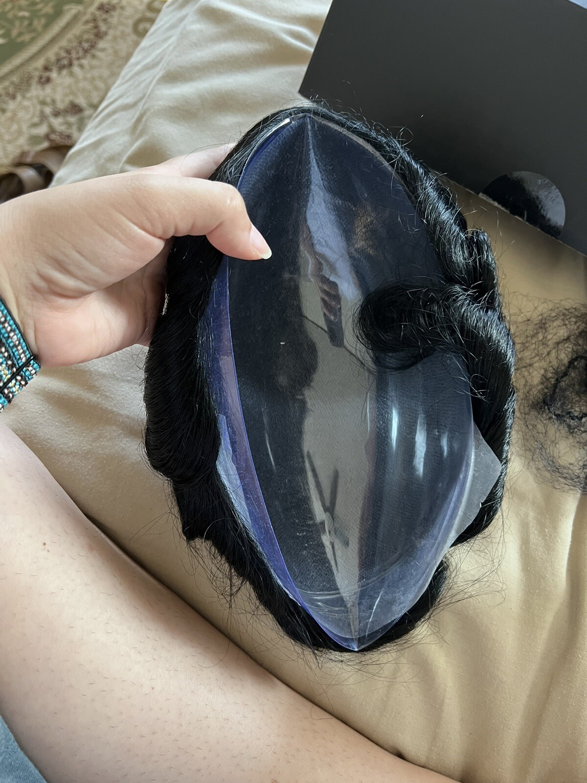 Toupee for Men 8x10in 0.06mm Thin PU Skin Black V-looped Human Hair