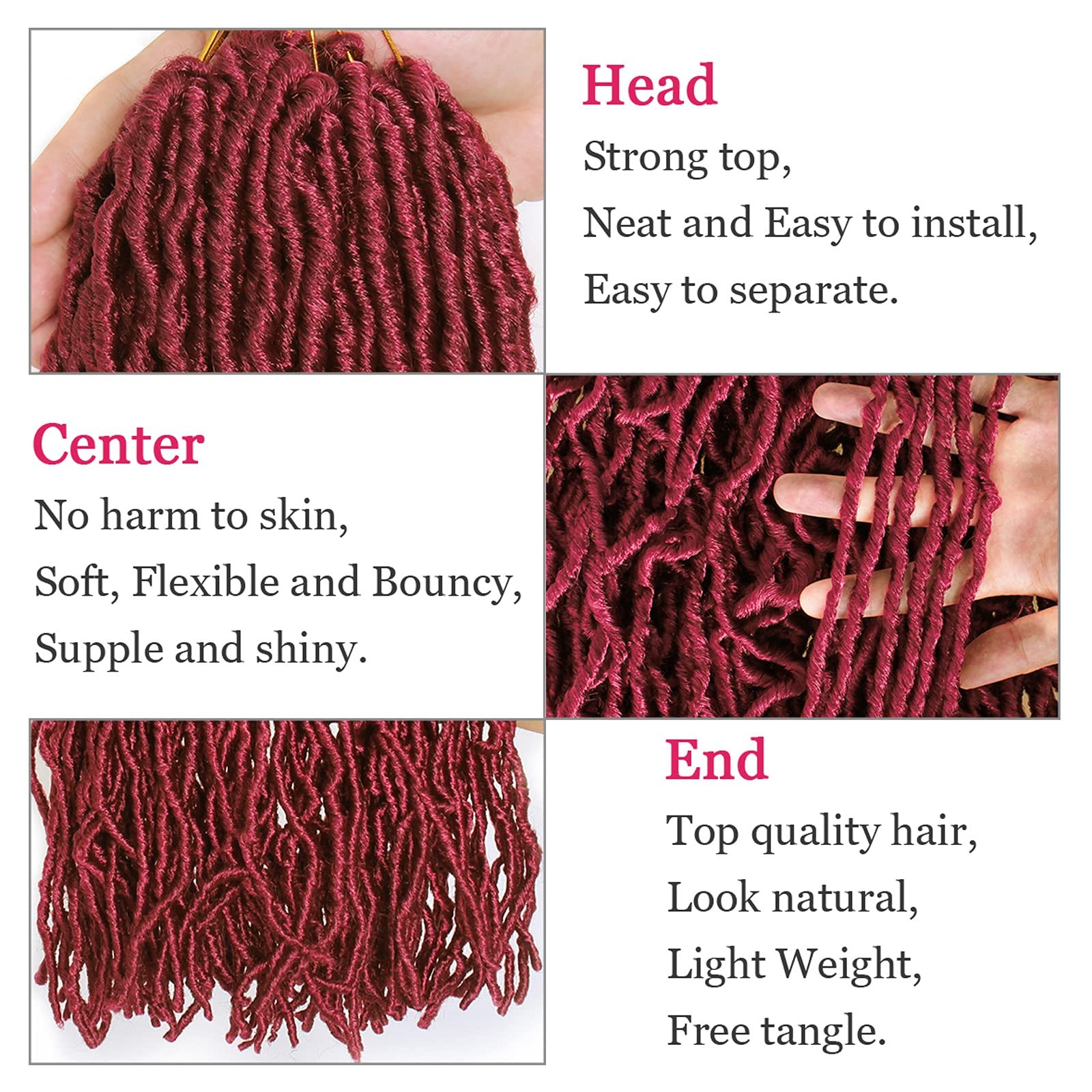 Leeven 18 Inch 7 Packs Synthetic Soft Locs Crochet Hair 84 Roots Burgundy Messy