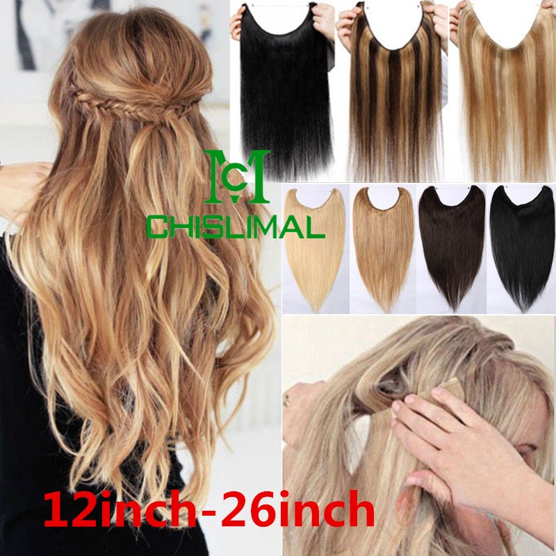 12-26inch 100G Handmade Human Hair Invisible Wire good Handband Hair Extensions
