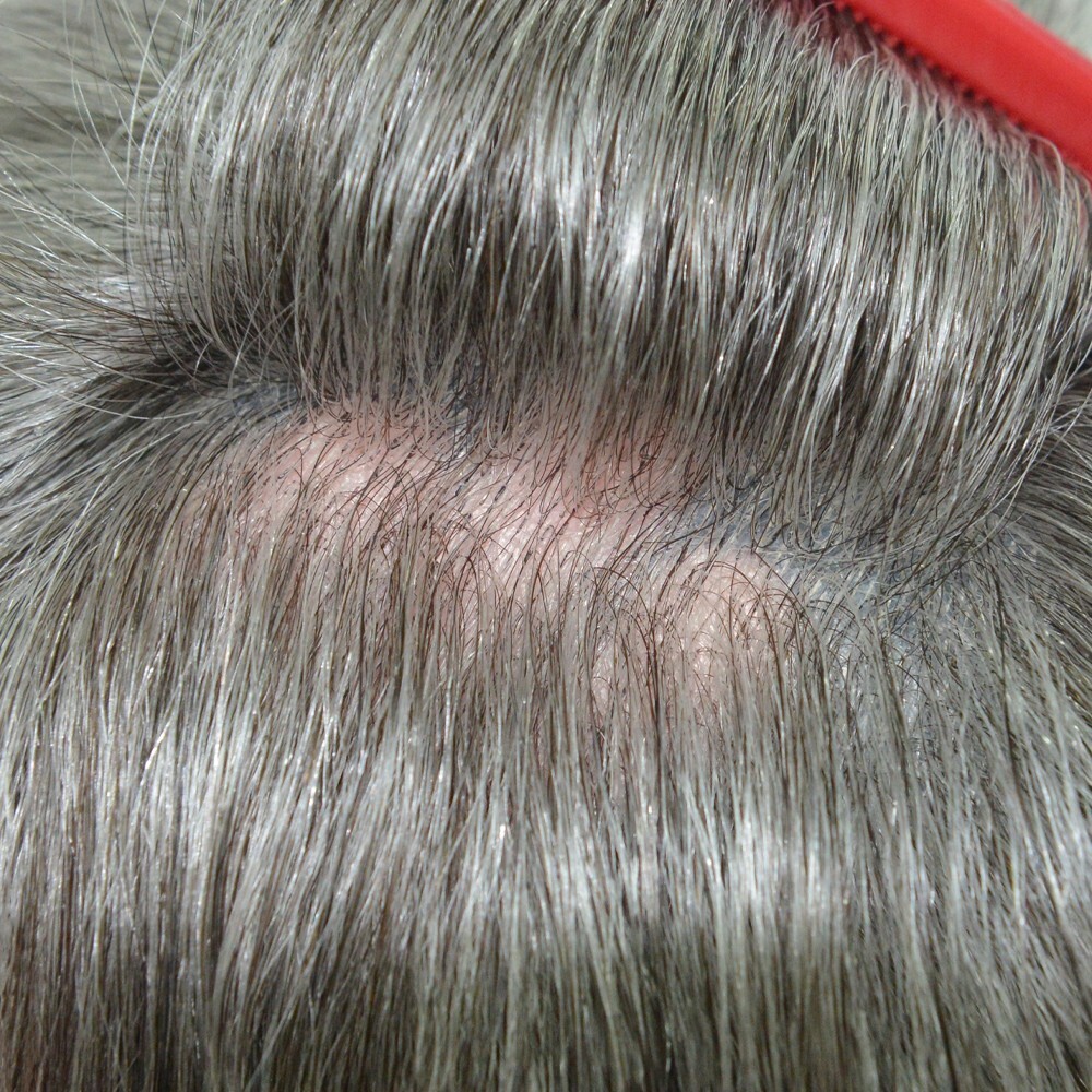 Mens Human Hair Full Head Wigs Thin Poly Skin Grey Wig Medium Size 6” #1B65