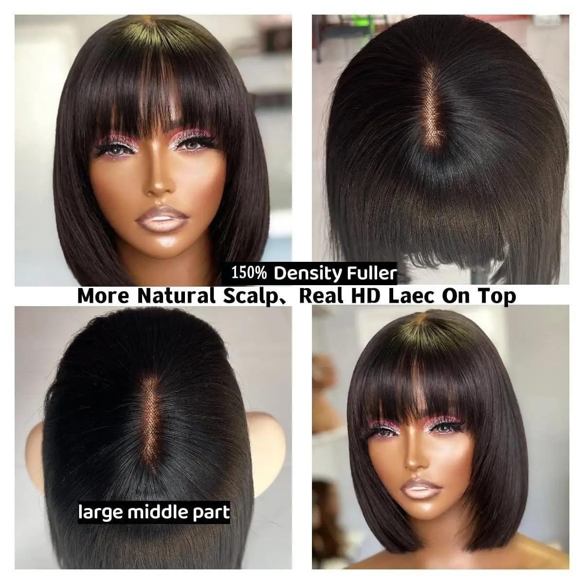 Short Bob Wig with Bangs Human Hair 2×1 Lace Wig Human Hair With Bangs for Women