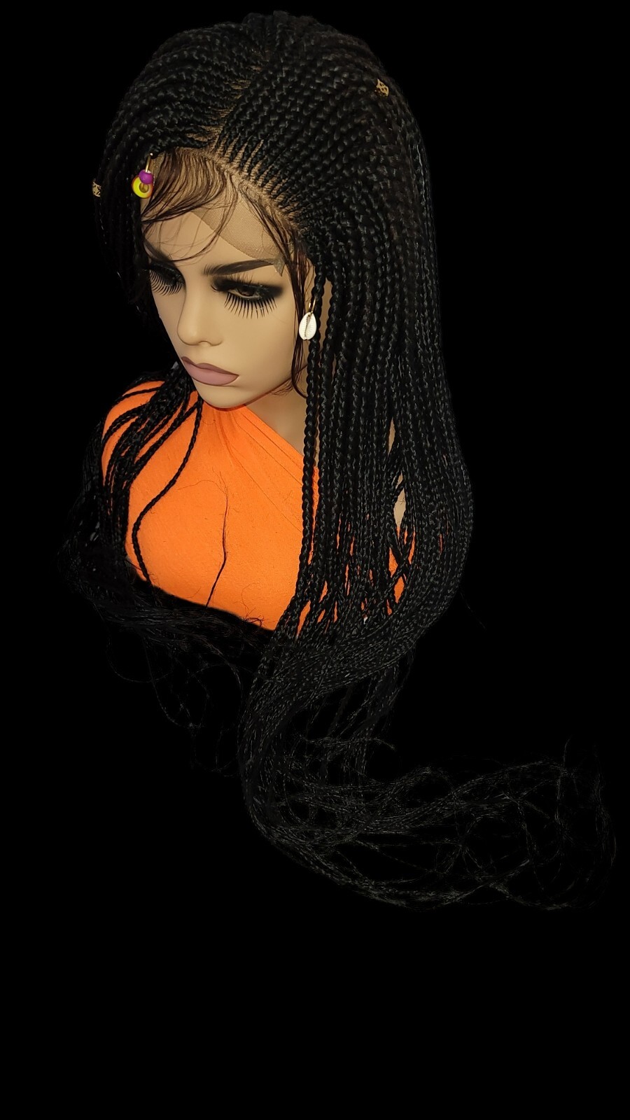 Braided Wig Cornrow Box Braids Jet Black Full Lace Glueless Handmade 24″
