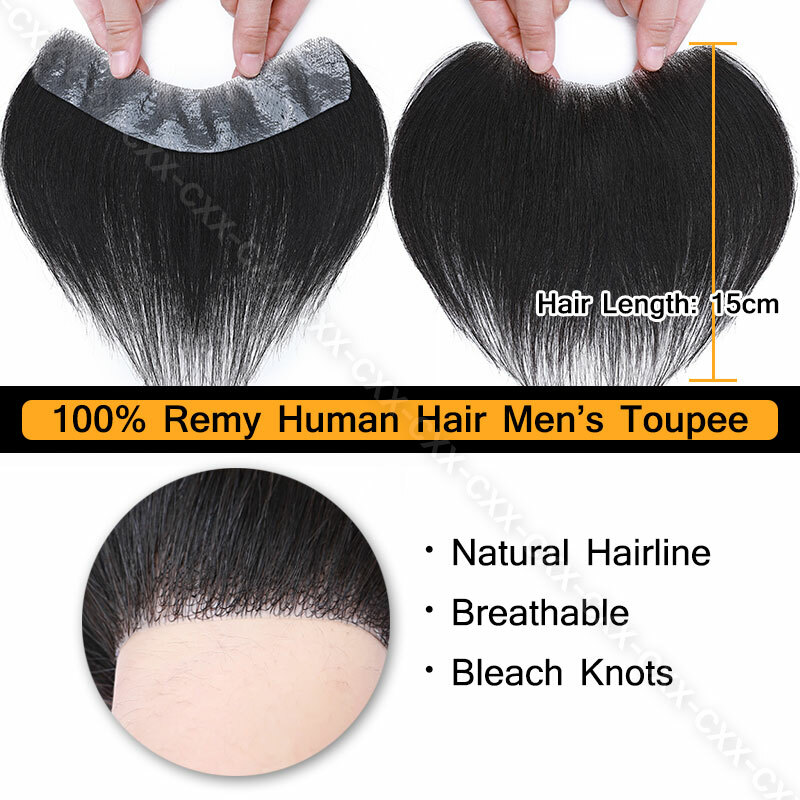 Mens Human Hair Replacement Toupee Thin Skin Frontal Hairpiece Forehead Hairline