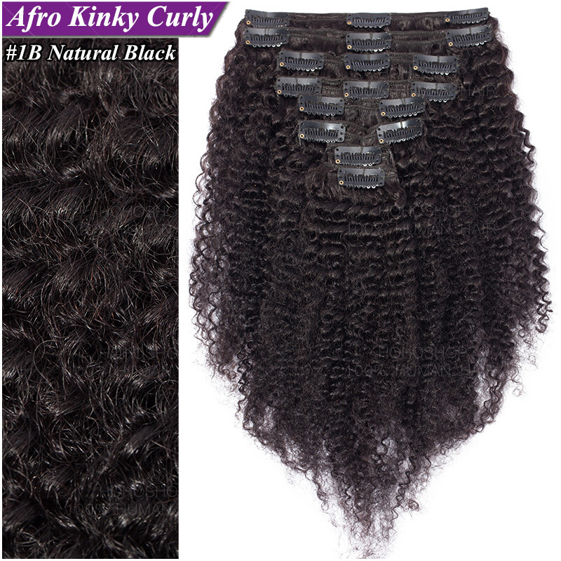 THICK Afro Kinky Curly Yaki Clip In Double Weft Virgin Human Hair Extensions Ins