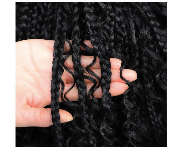 Bohemian Box Braids Crochet Hair Curly Ends Pre-Looped 14 inch 8 Packs Black 1B