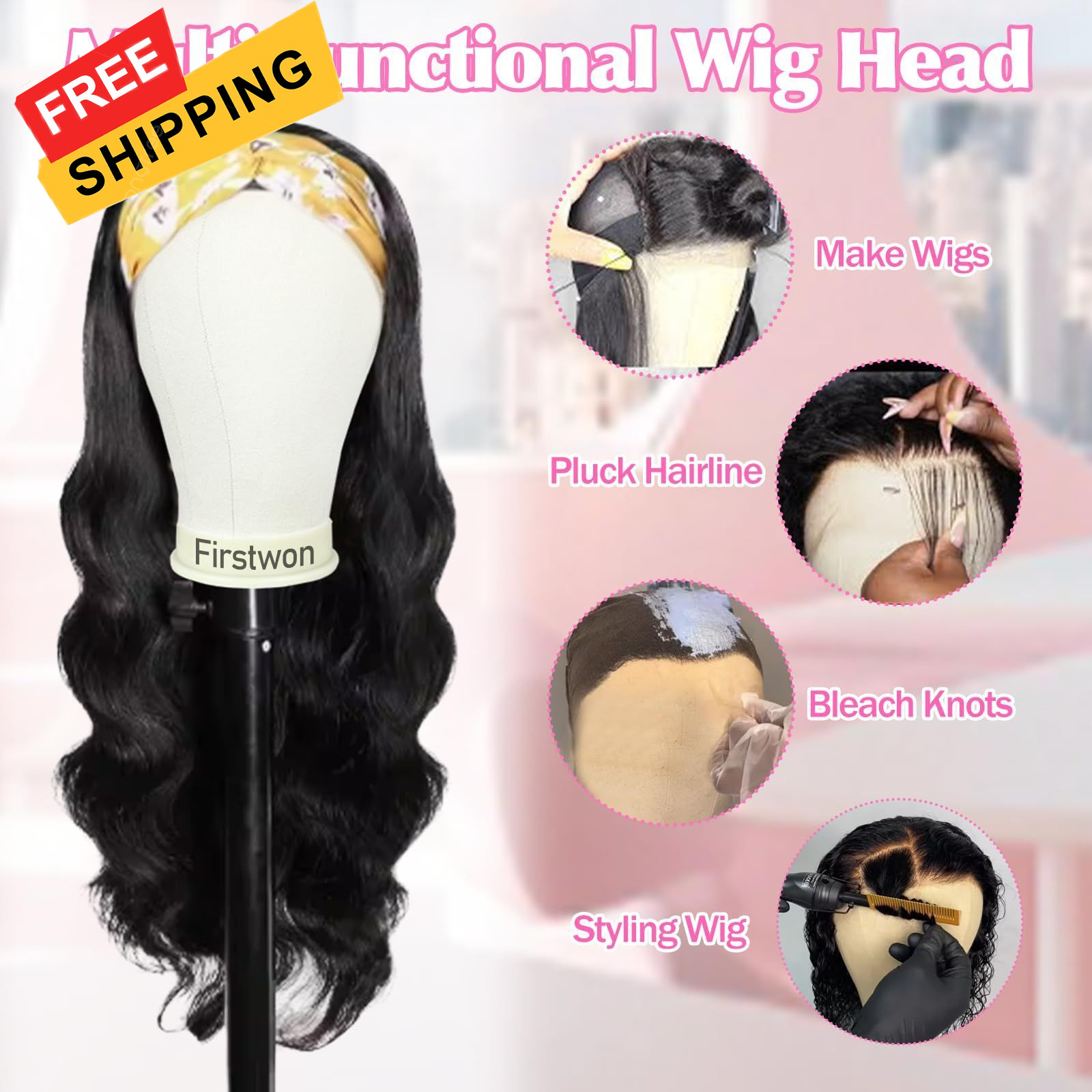 Firstwon 22 Inch Wig Head Mannequin for Wigs, 22 Inch-Tripod, White