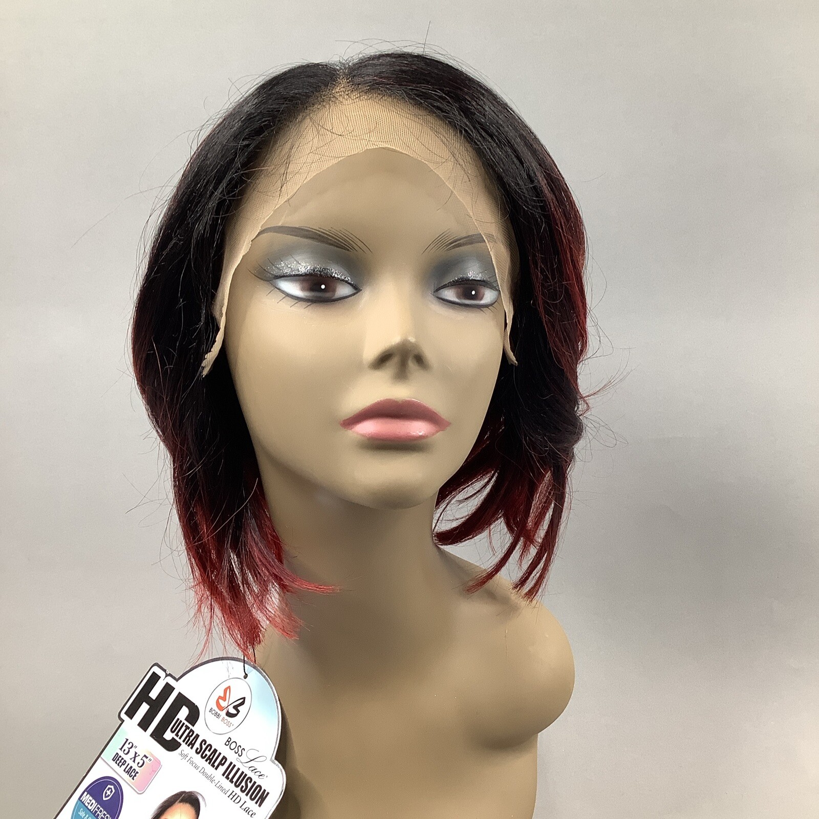 Luna Wig TTL1B/RDBG Dark Root Red Curtain Bang Bob HD 13×5 Lace Front Synthetic