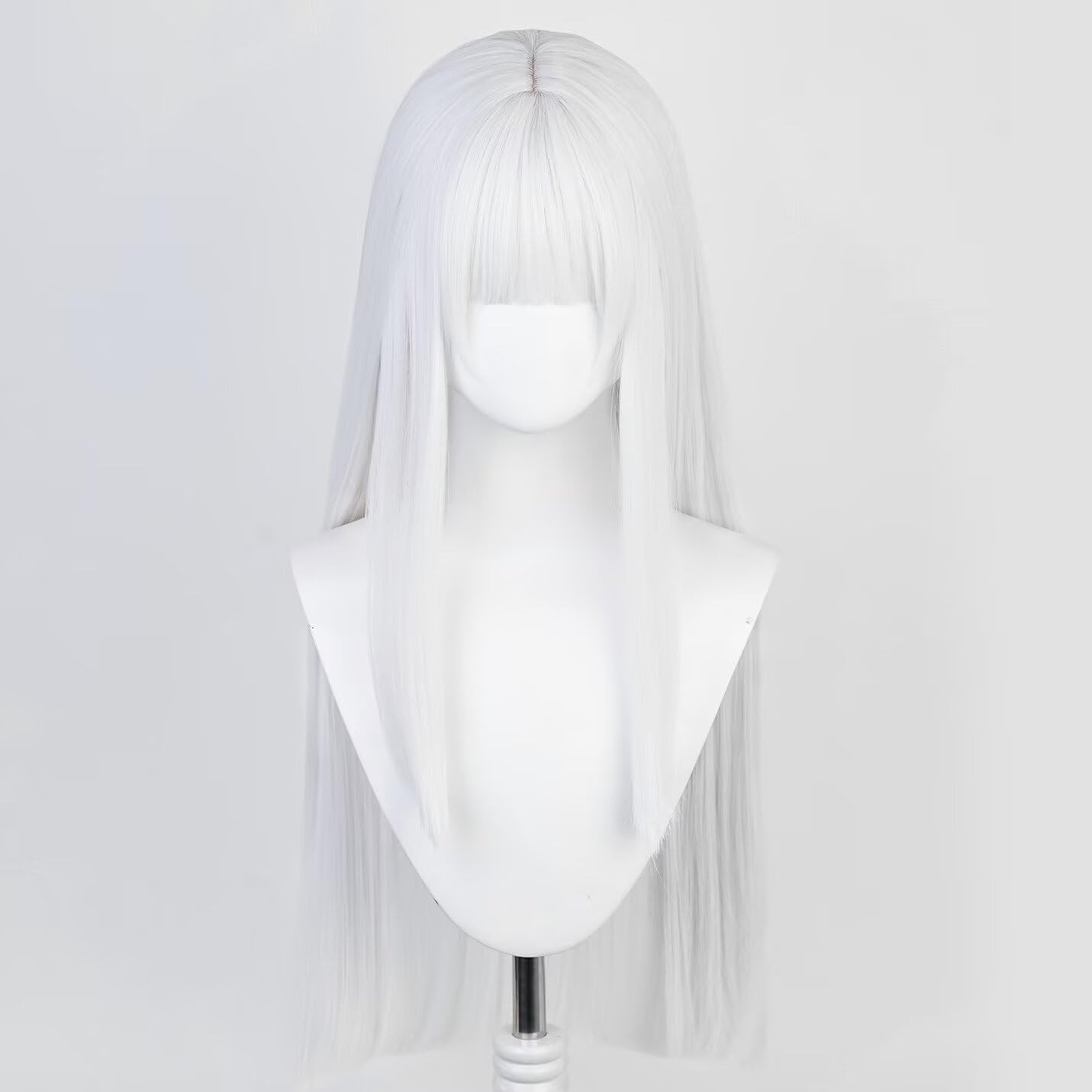 White 80cm 32 Inches Long Straight Women’s Cosplay Wig Middle Parted with Fla…