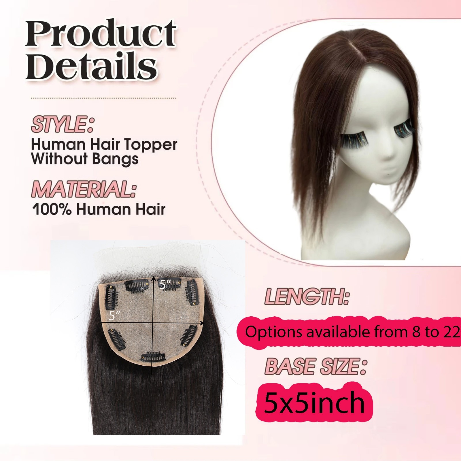Woman’s Real Human Hair Topper Silk Skin Base #1b Black Lace Closure Remy Hair