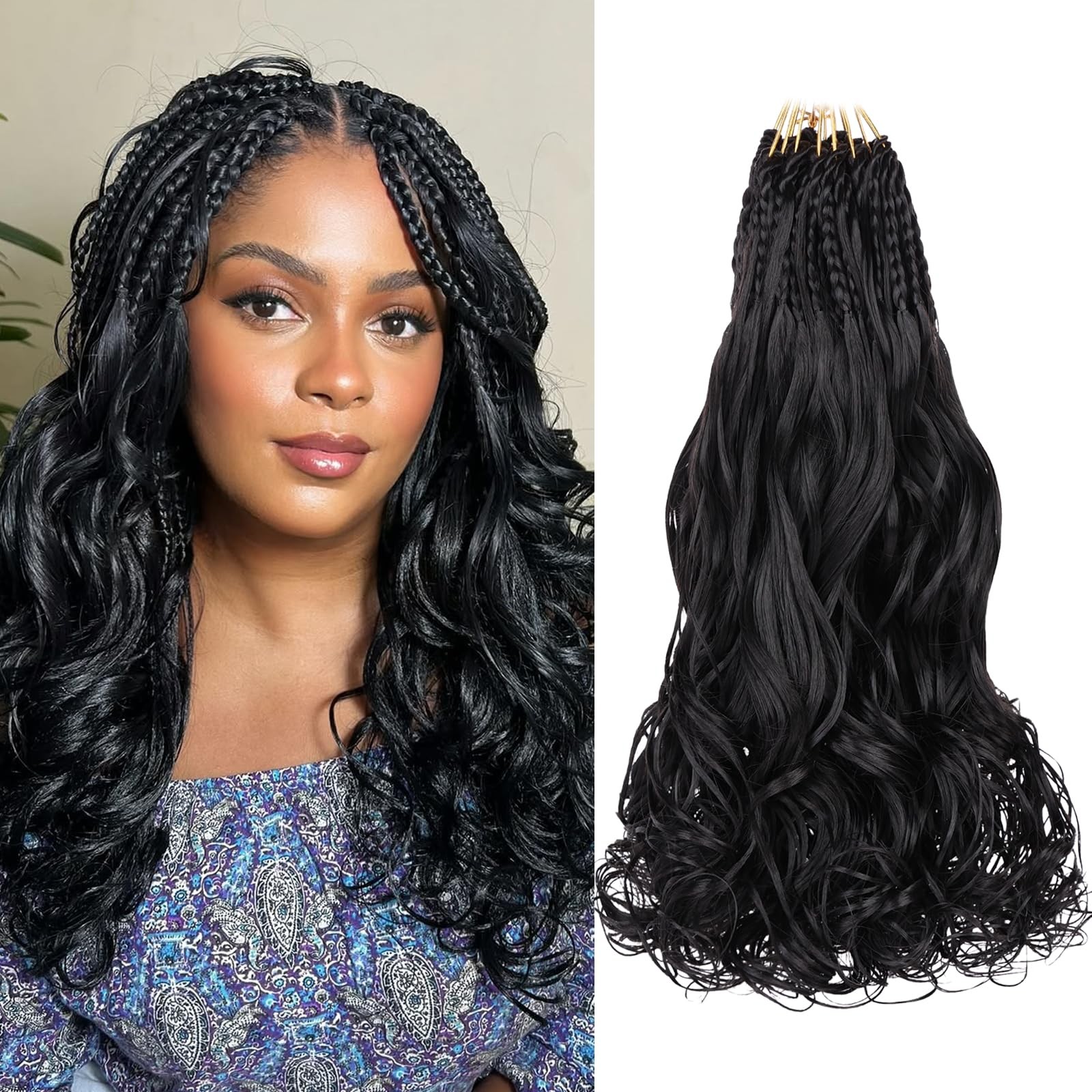 Boho French Curl Crochet Braids 14 Inch 8 Packs Black Pre Looped Curly Croche…