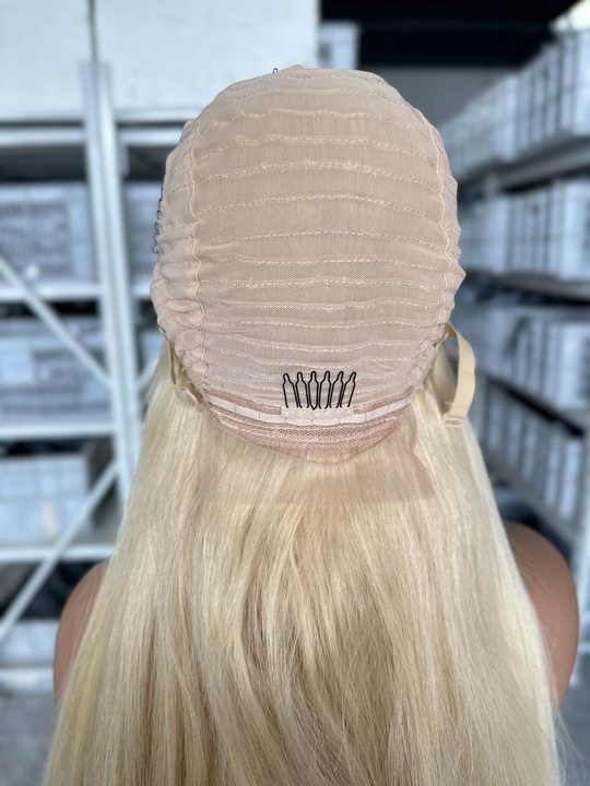 28inch 613#Blonde Silk Straight 100% Human Hair 13×4 Transparent Lace Front Wig