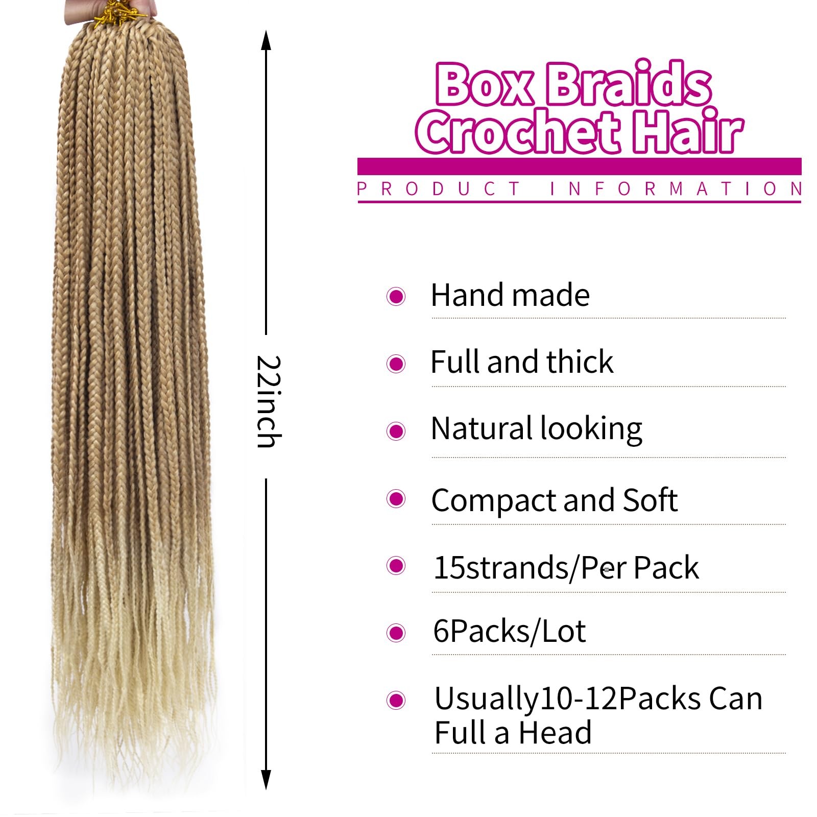 Crochet Box Braids 6Packs 22Inch Pre-looped Synthetic Crochet Braids for Blac…