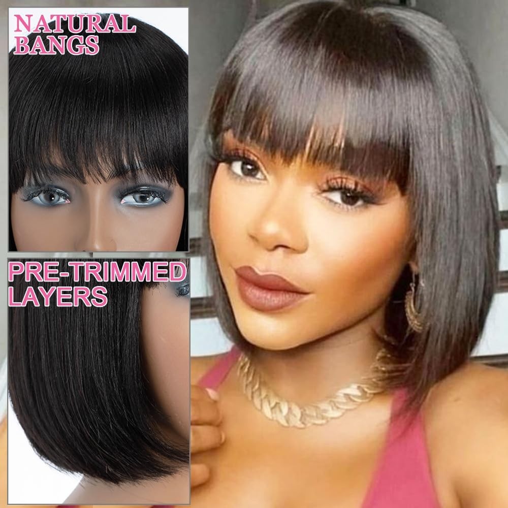 Short Bob Wig with Bangs Straight Human Hair Wigs with Bangs Bob Wig Human Hair