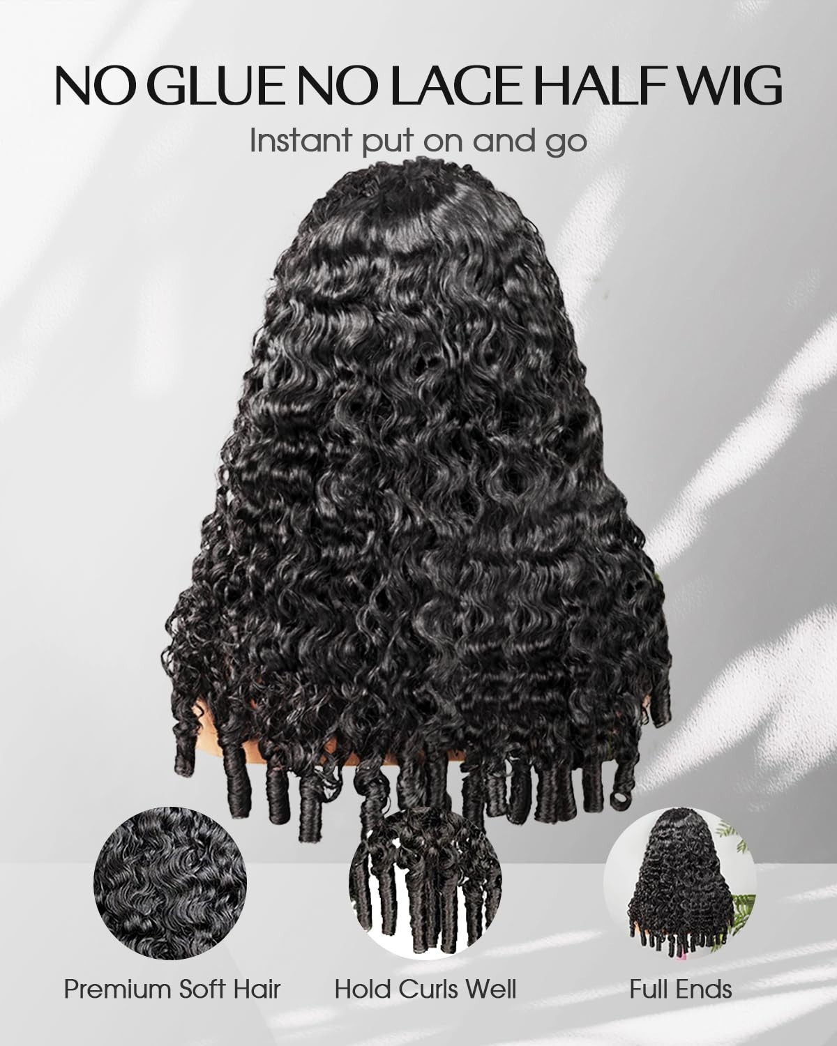 200% Density Curly Half Wig Human Hair – Glueless 3-in-1 Headband Wig 20