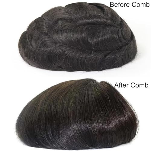 Men’s Hair Replacement System – Thin Skin PU Toupee, 10x8in, Virgin Human Hair,