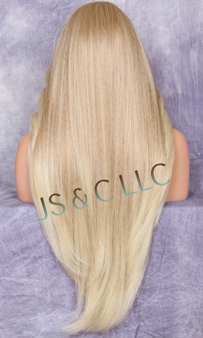 38″ Long Human Hair Blend Full Lace Front Wig Heat OK Blonde mix WEPC 27/613