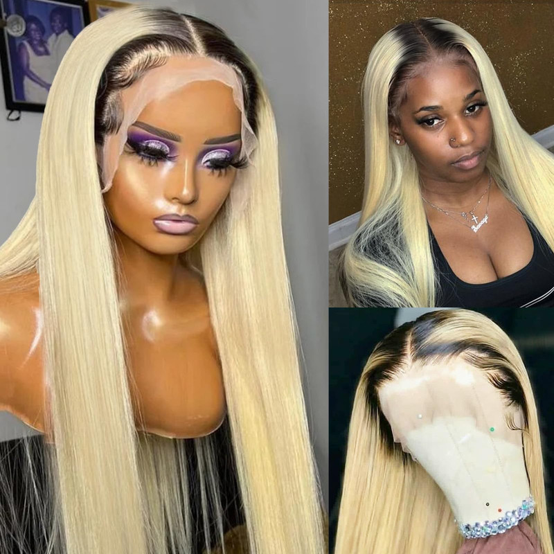 Licoville Ombre 1B/613 Blonde Lace Front Wig Human Hair For Women Glueless 13X4