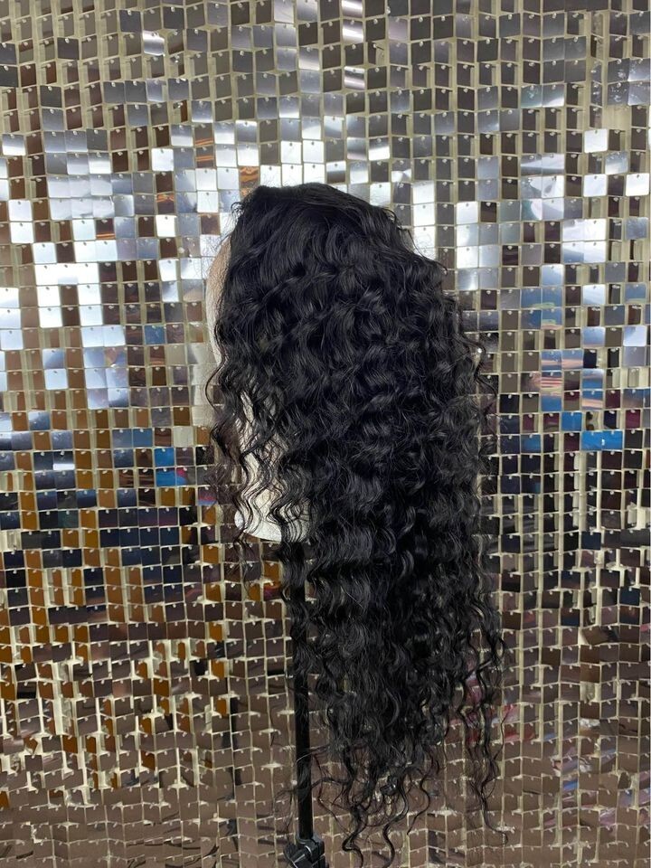 Human Hair Wig 28 inch Natural Black Deep Wave 13×4 Lace Front New