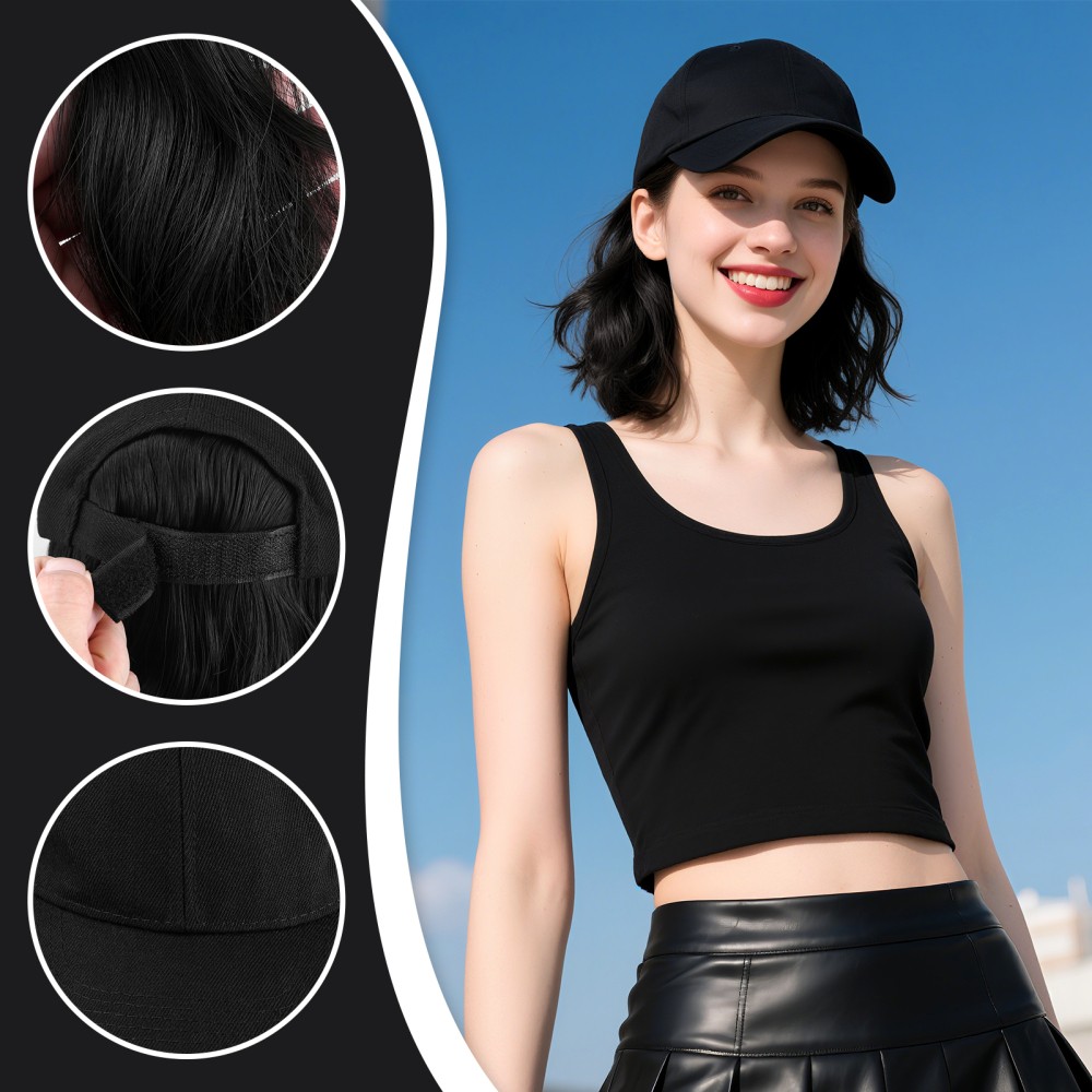 Women Baseball Cap Hat Wig Hairpiece with Short Curly Casual Daily Wear Dating