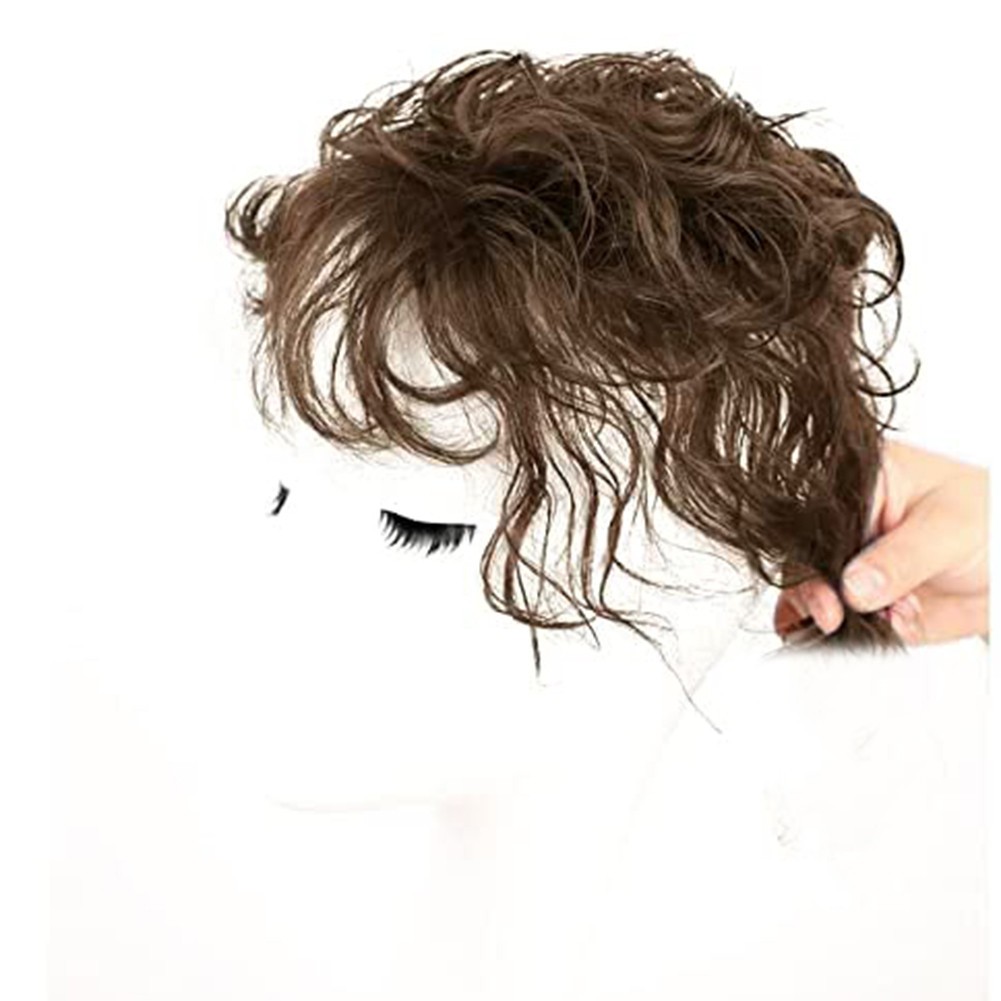 Short Brown Wavy Curly Hair Wiglet Topper Human Hair Replacement for Women