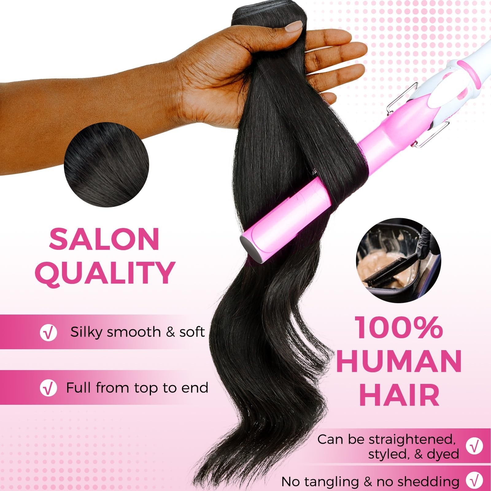 Seamless Clip-In Hair Extensions 110g, Real Human Hair, Natural Black, 16 Inch,