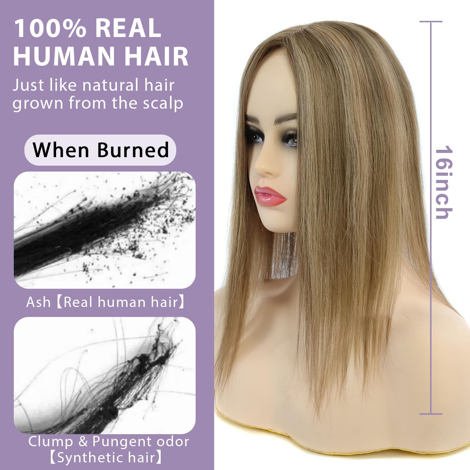 Topunique Toppers Hair Pieces For Women Tac 3X5 Inch Injected Silk Base 16 Inch