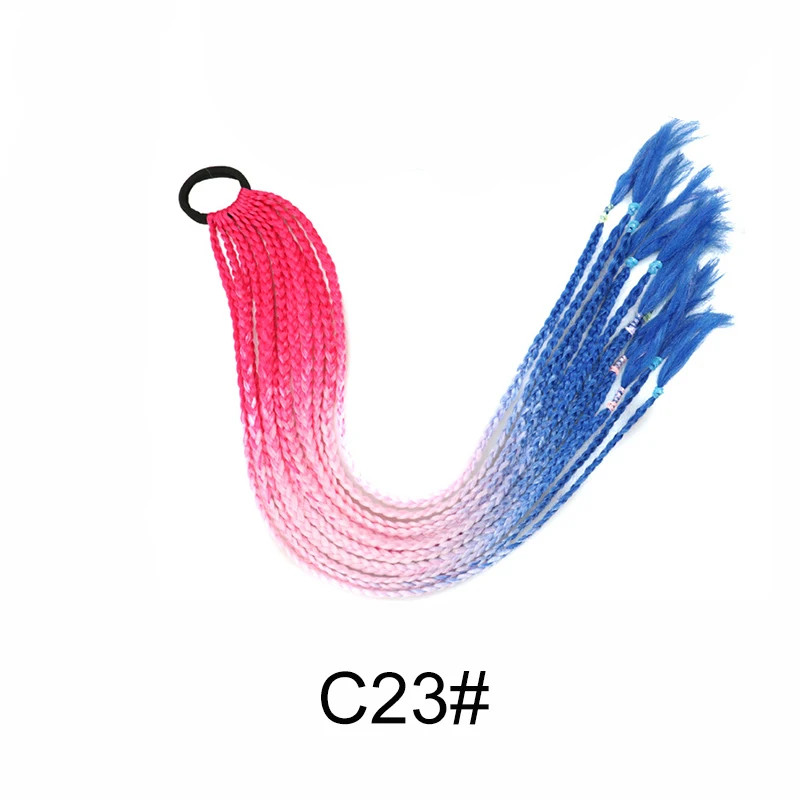 Gradient Colored Braided Ponytail Extension Elastic Rubber Band for Women Girls