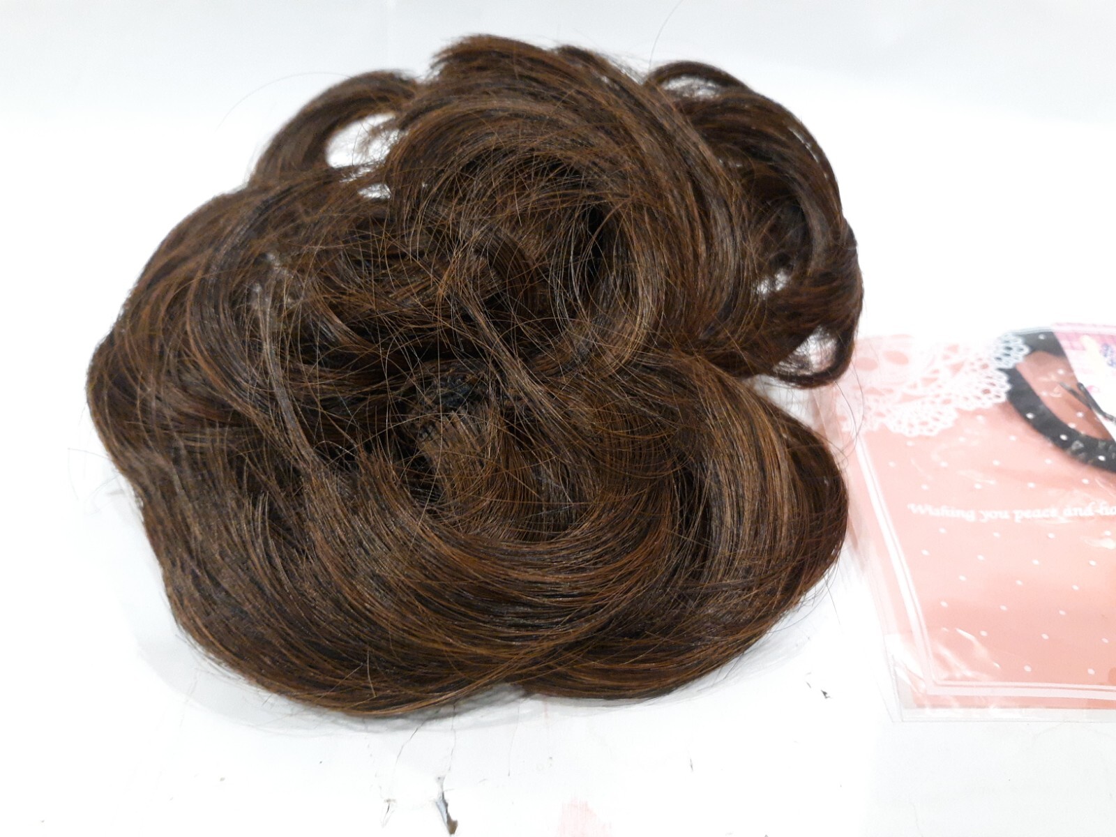 Messy Bun Hair Piece Scrunchie Hair Extensions Brown with hair pins updo