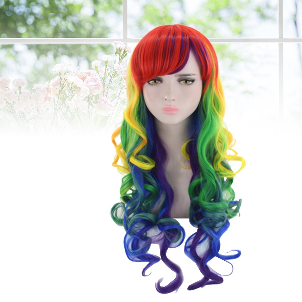 Gradient Color High Temperature Fiber Wig Wavy Curly Hair Wig for Cosplay Party