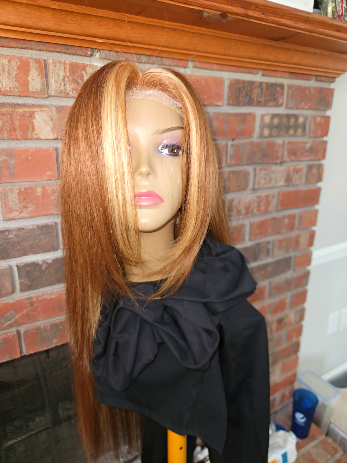 Pre-bleached Lace Front Straight Free-Part Highlighted Wig 30 in Brown/Blonde