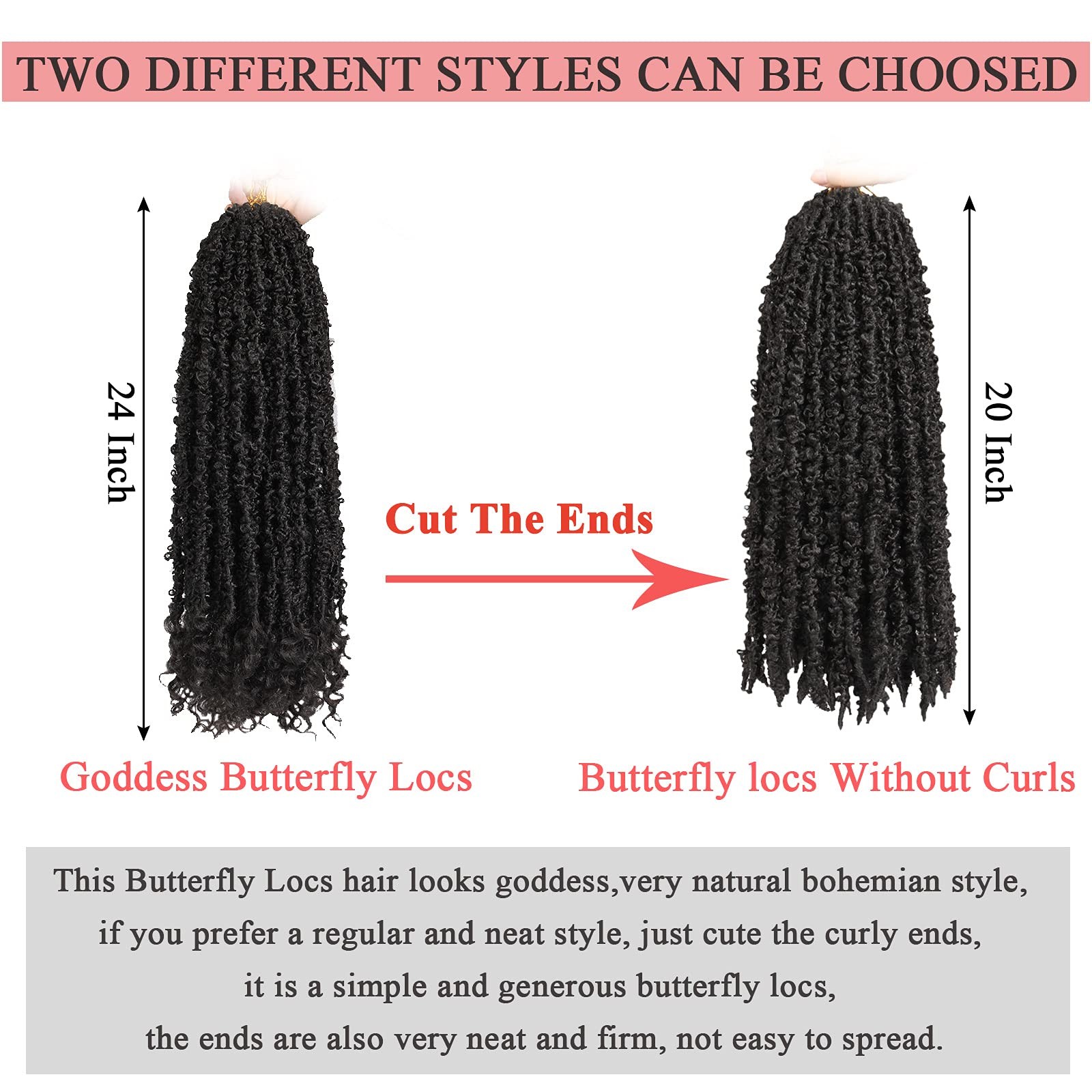 Leeven 24″ Pre-twisted Butterfly Locs Crochet Hair 6 Packs Natural Black