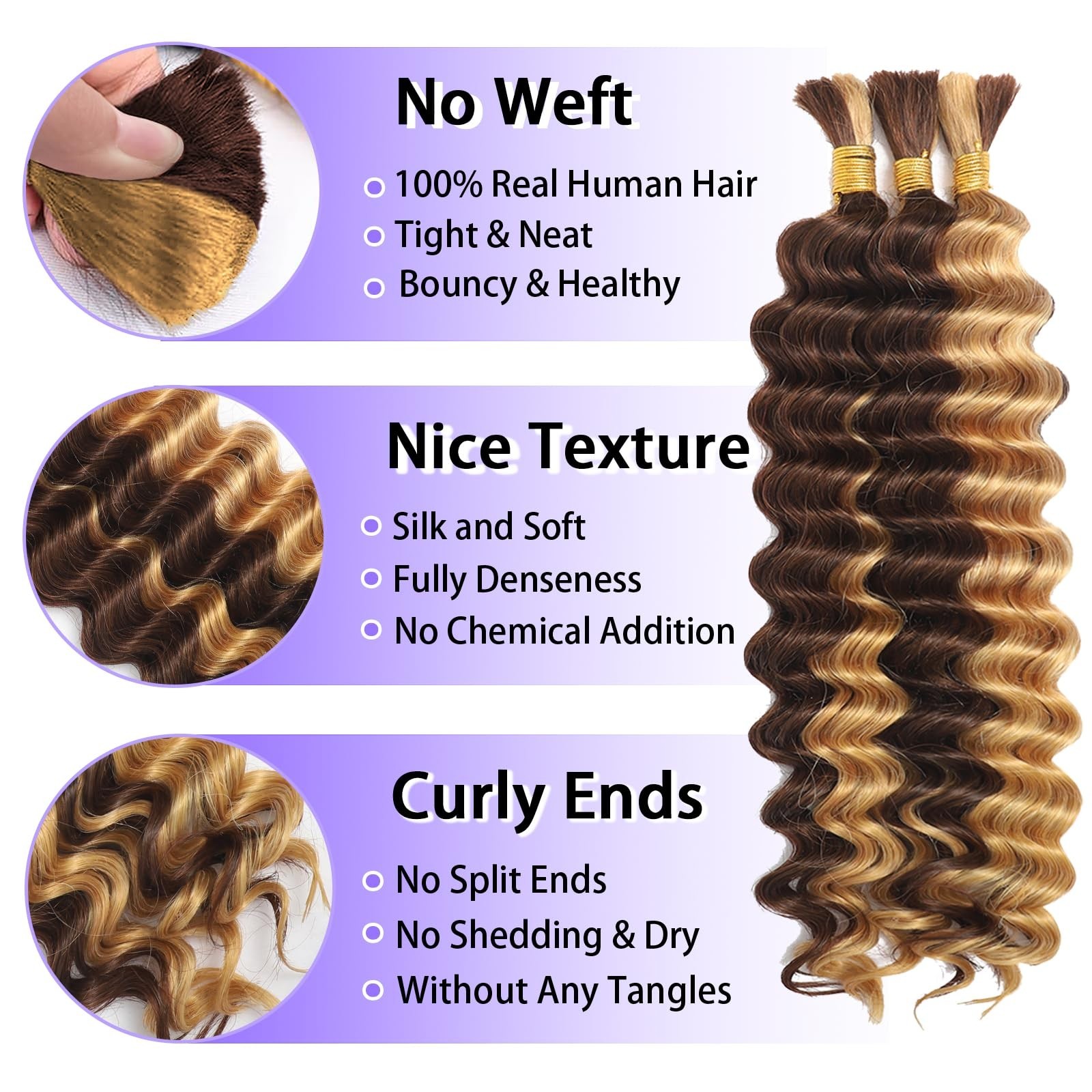 Boho Braids Human Hair 3 Bundles 110g 14″ Deep Wave Curly Knotless Bulk Hair