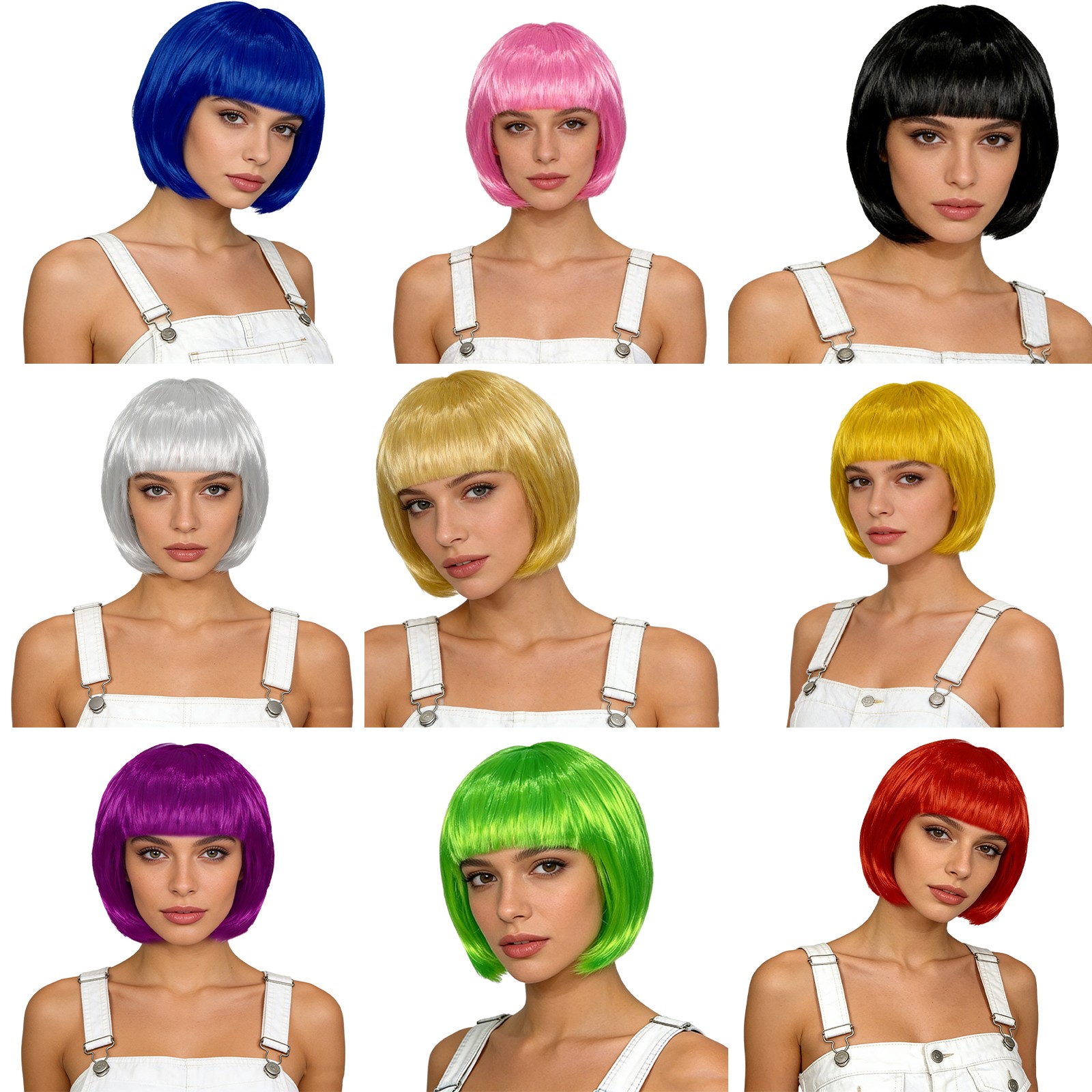 Women 1Pcs Blunt Bangs Wig Bob Wigs Full-Head Wig Classic Short Bob Wig