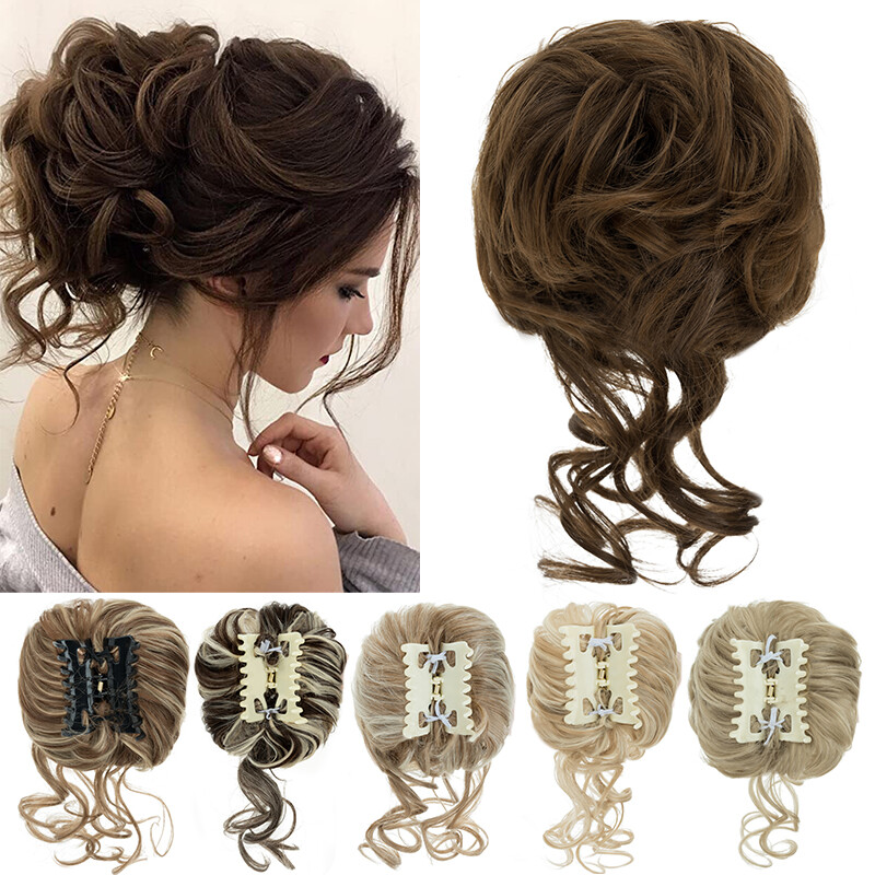 Clip on in Messy Bun Hair Piece Extension Hair Claw Jaw Wedding Scrunchie Updo