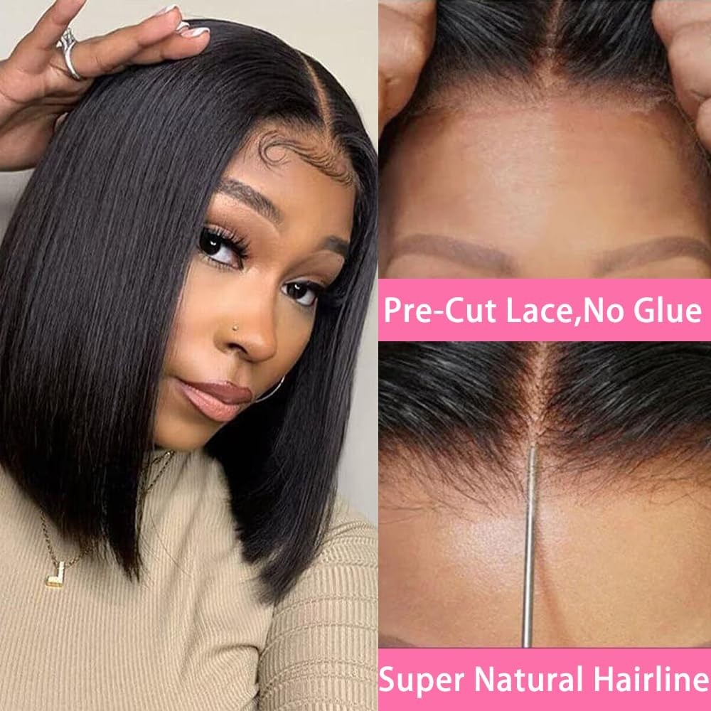 Bob Wig Straight Glueless Wigs Human Hair Pre Plucked Pre Cut 4×4 Lace Front Wig