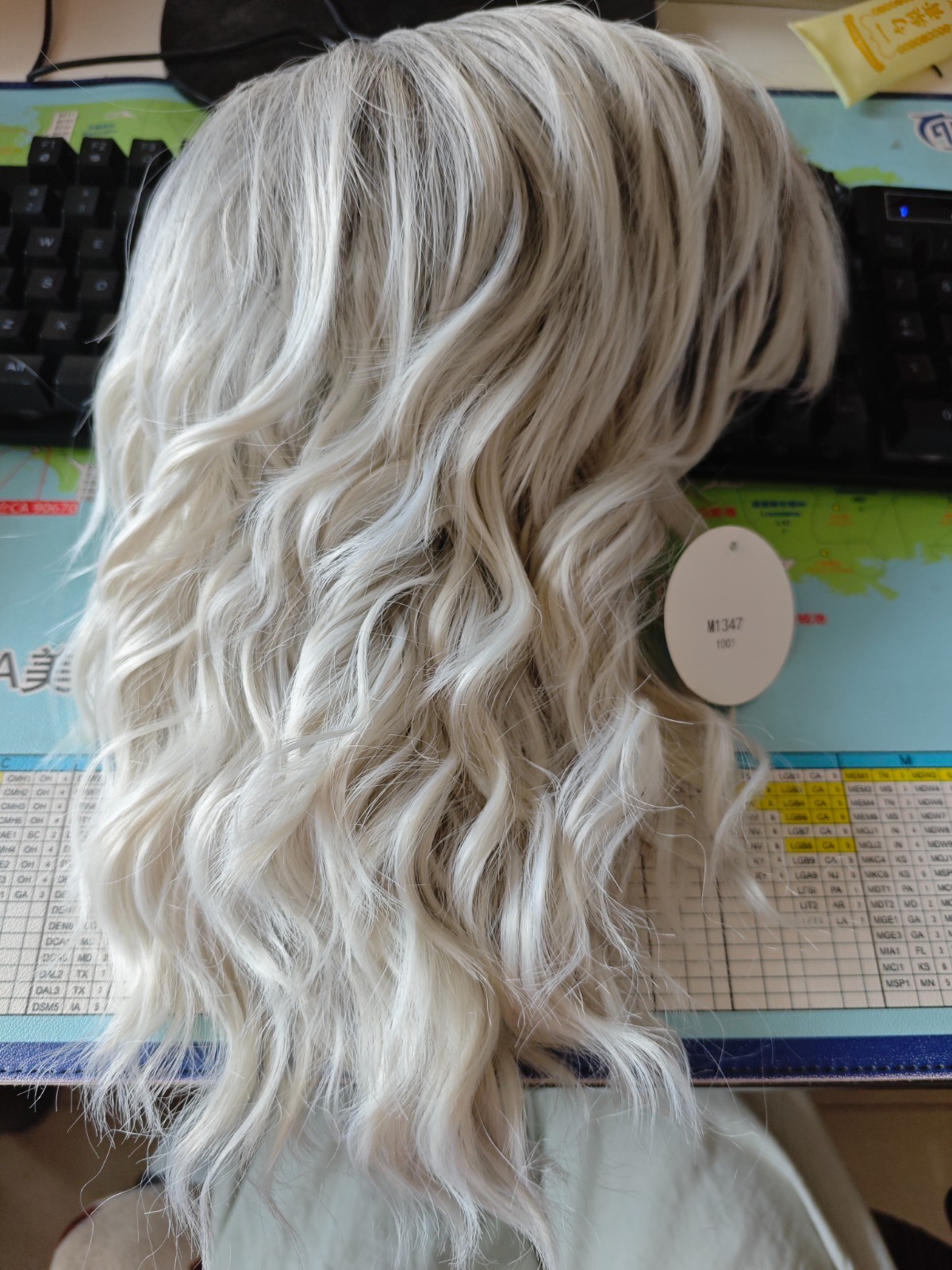 Ombre Silver Gray Bob Wig with Bangs for White Women Short Wavy Curly Charming W