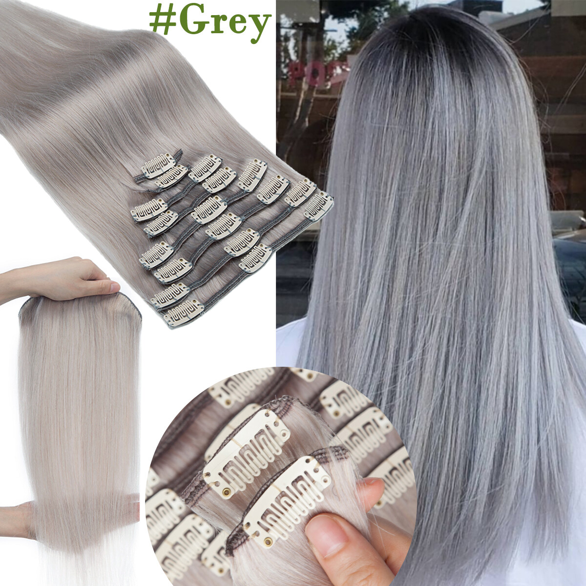 Platinum CLEARANCE Clip in 100% Remy Human Hair Extension Seamless Full Head US