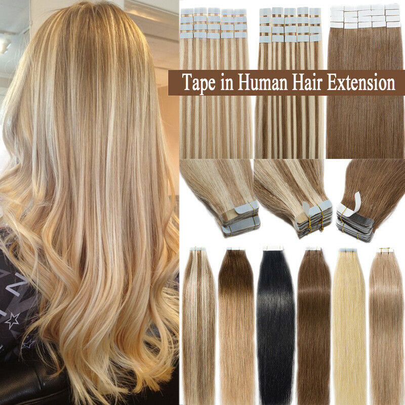 Seamless Tape in Remy Human Hair Extensions Skin Weft Balayage Highlight Hair US