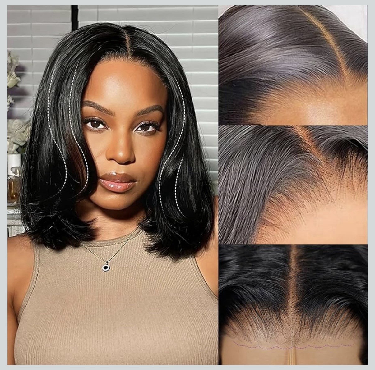 Yaki Straight Black Bob Human Hair Wig Glueless 220% Density – 9×6 12Inch