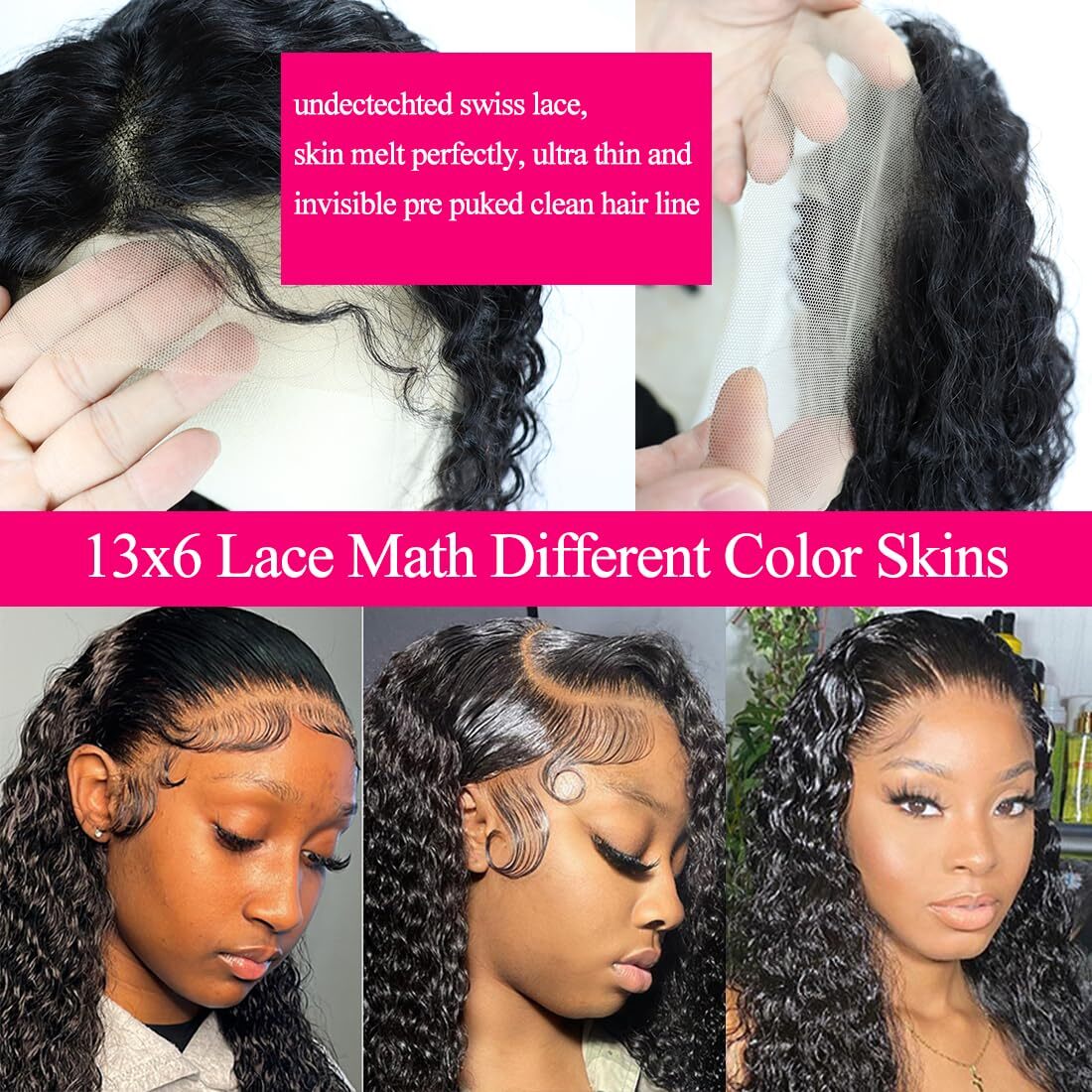 13×6 Deep Wave Lace Front Wigs Human Hair Pre Plucked Wet and Wavy Glueless W…