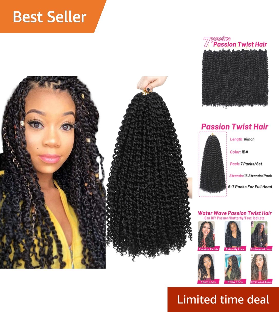 18 Inch Passion Twist Braiding Hair – 7 Packs for Butterfly Locs & More