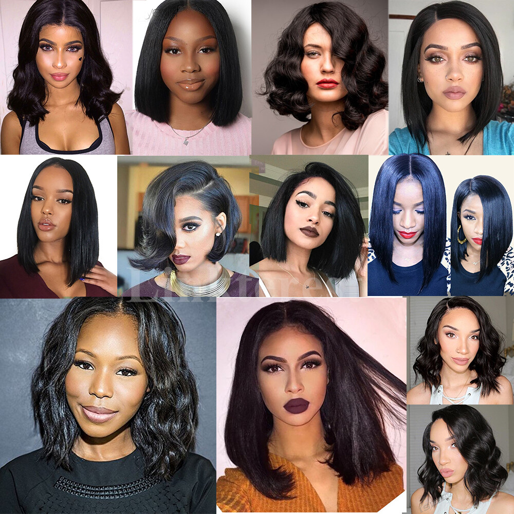 Short Bob Wavy Lace Front Wig Indian Virgin Human Hair Wigs Natural Hairline P9G