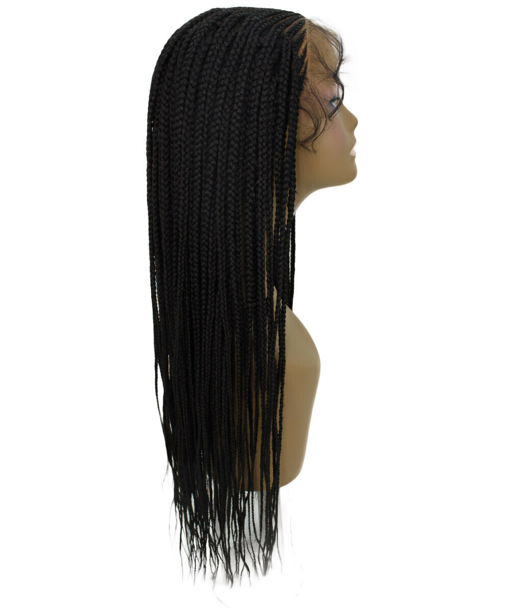LUXLUXE Kristi Straight 30 In Long 4X4 Hand-Tied Lace Braided Wig, Natural Black