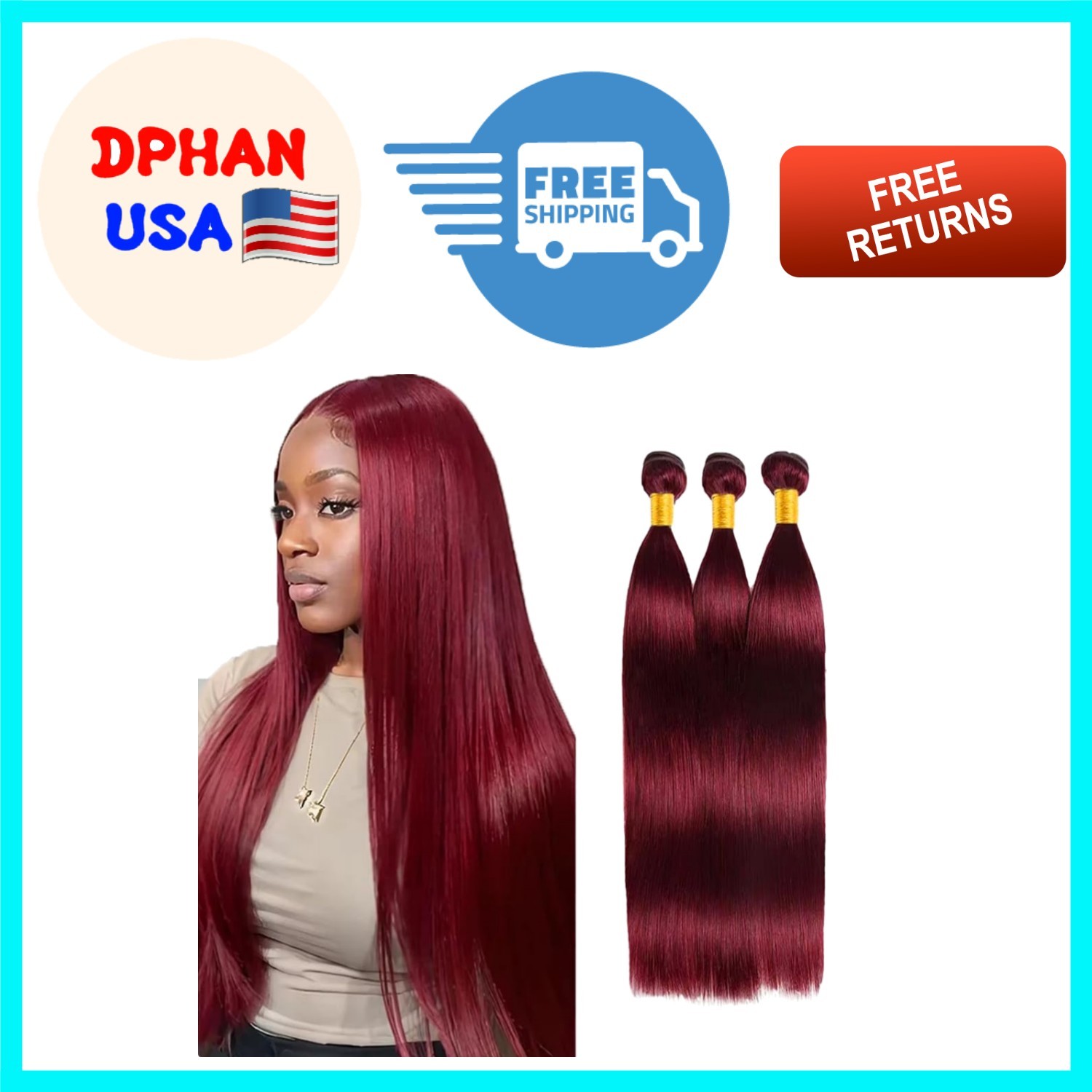 Elegant 99J Straight Burgundy Hair Extensions – 3 Bundles, 34 Inch Lengths