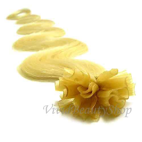 100 U Tip Pre Bond Fusion Body Wave Wavy Remy Human Hair Extensions Light Blonde