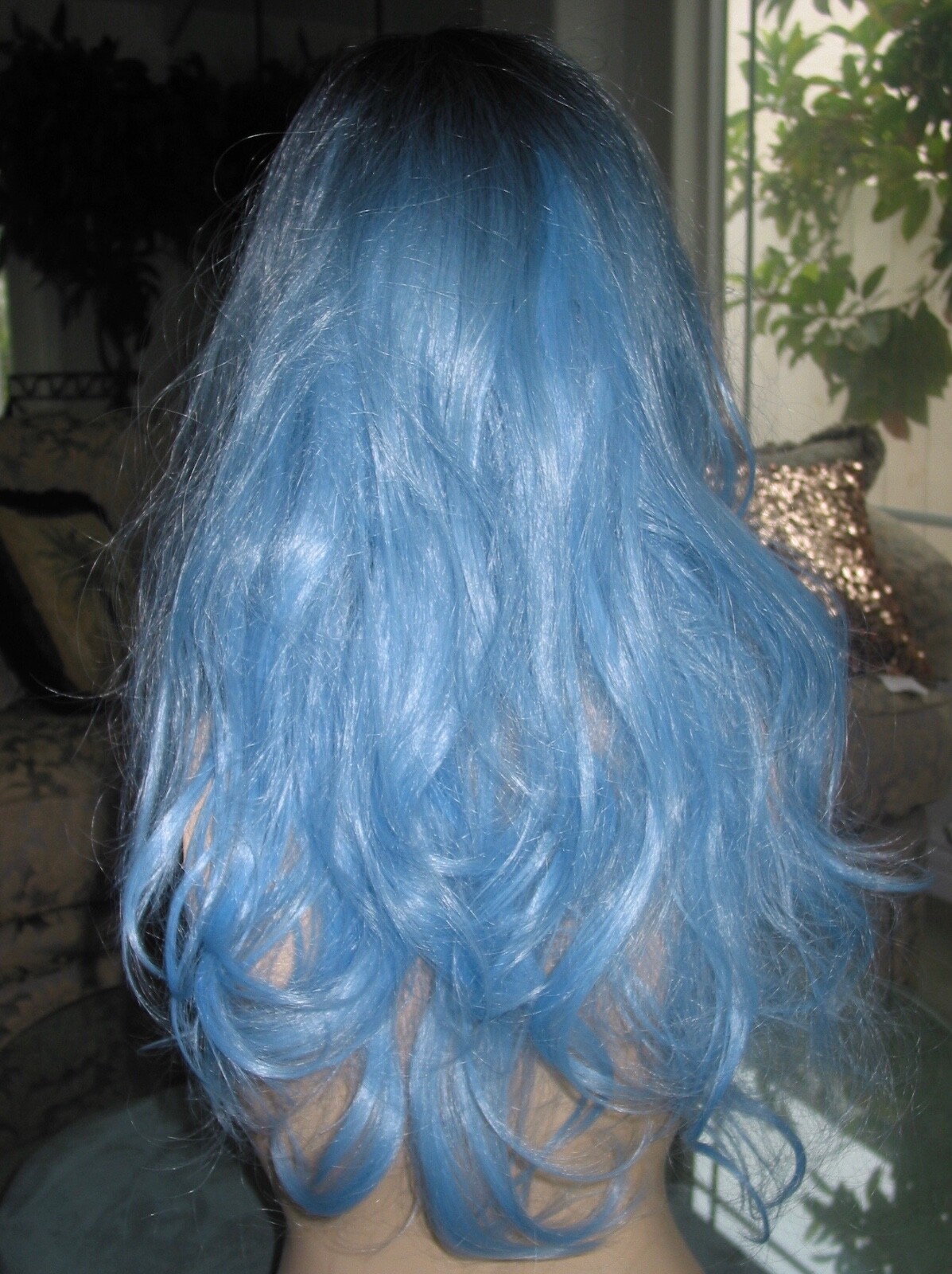 Halloween HAIR EXTENSION BEAUTIFUL BLUE BLACK OMBRE WAVY LAYERED WIG 26″ 28″ NEW