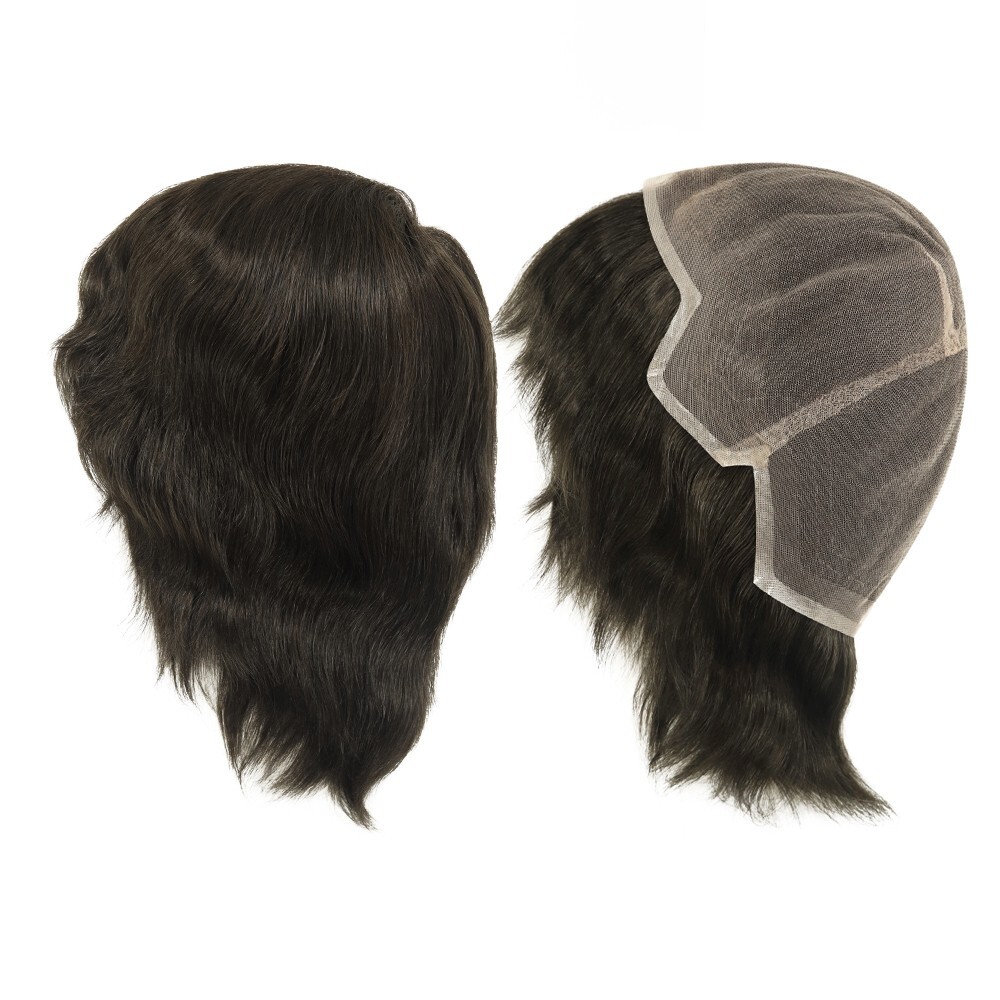 Human Hair Wig French Lace Full Head Wig Hair Replacement Medium Size 6” Black