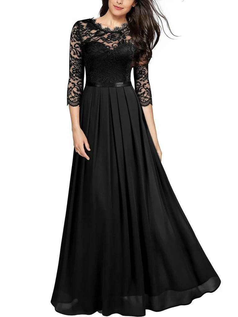 Women Formal Floral Lace Cap Sleeve Evening Party Maxi Dress Round neck Bulk Out