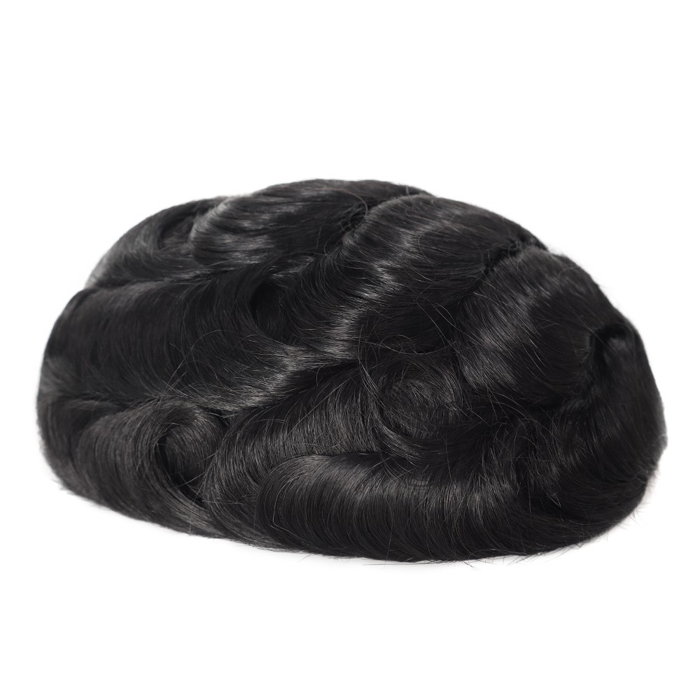 Mens Human Fine Mono Hair Replacement System Durable Hairpiece Poly Skin Toupee