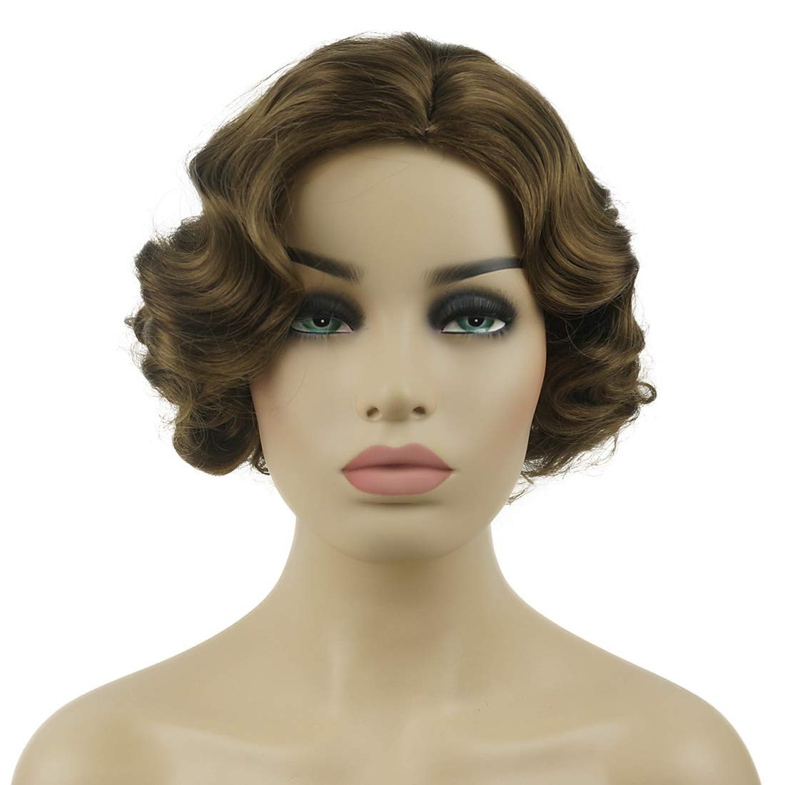 Vintage Cosplay Party Wig Short Finger Wavy Flapper Hairpiece +Free Wig Cap (Lig
